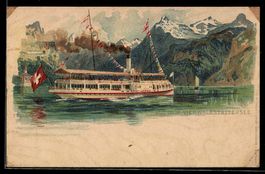 Litho Dampfer Stadt Luzern bei Tellskape