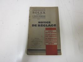 SOLEX Carburateur Type F Notice Vintage Auto Oldtimer