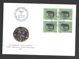 CH FDC Pro Patria  Viereblock 1974