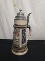 Zinnkrug mit Zinndeckel handbemalt 26 cm guter Zustand