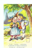 Humorkarte Schweizer Trachten: he loves me, he loves me not