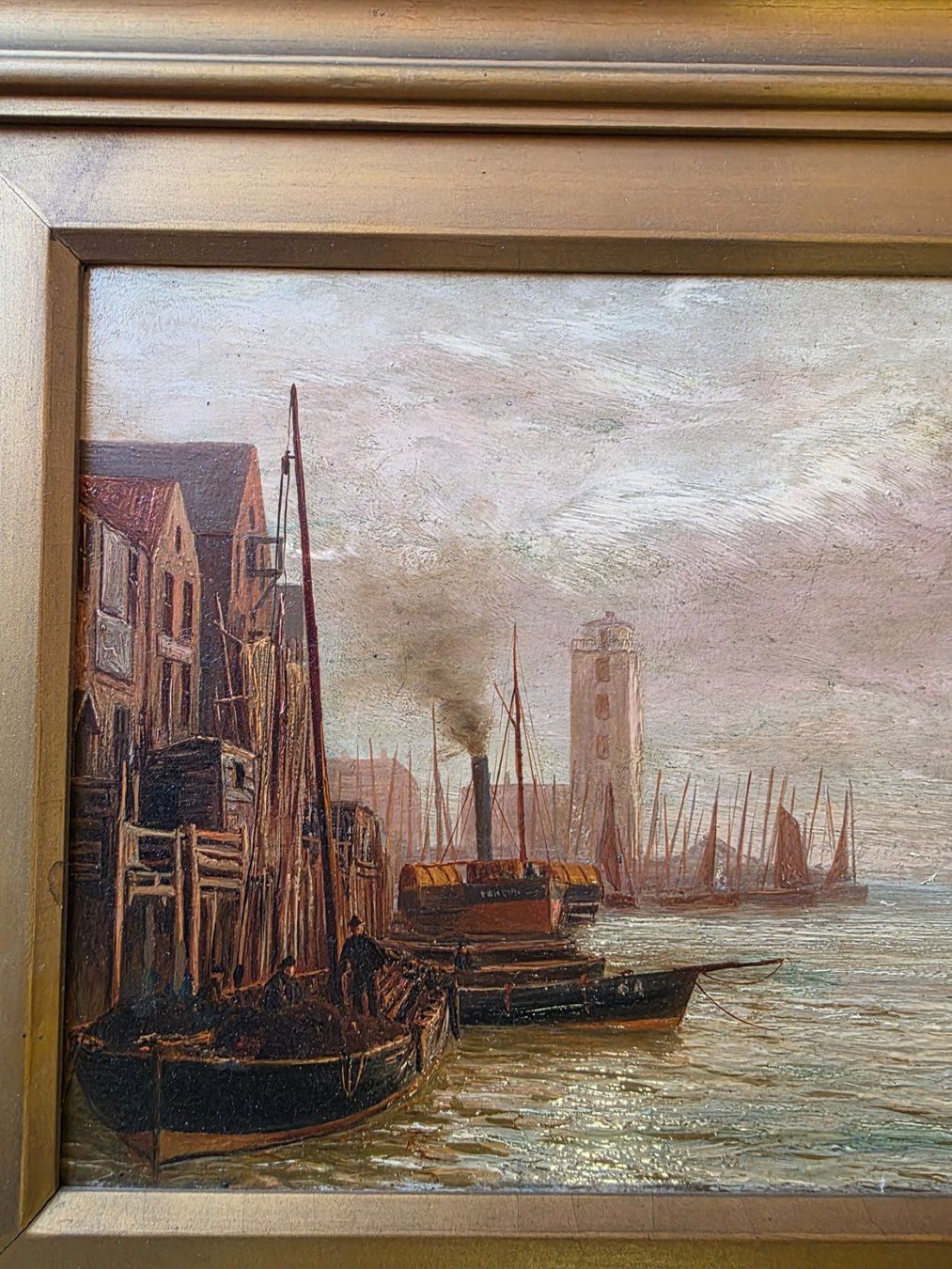 Dipinti: antikes Gemälde signiert - River Tyne 1879 – Usato da Walterswil BE venduto da Lonitti 3