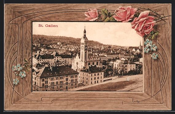 Cartoline postali: St. Gallen, Blick auf Kirche, Passeparto – Usato da Berlin venduto da bartko-reher