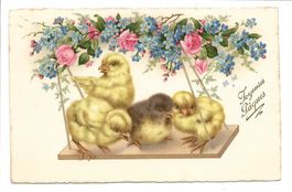 Fröhliche Ostern - Joyeuses Pâques - Küken - Schaukel Litho