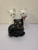 3 Katzenfiguren aus Keramik schwarz und weiss Set
