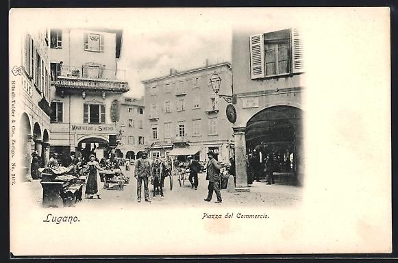 Cartoline postali: AK Lugano, Piazza del Commercio – Usato da Berlin venduto da bartko-reher