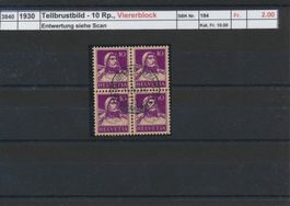 1930 "Tellbrustbild - 10 Rp.", Viererblock gestempelt