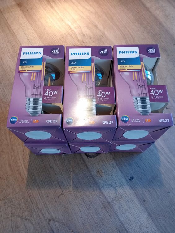 Philips LED Filament Leuchtmittel – 60W Äquivalent, E27, Kaltweiß 6500K