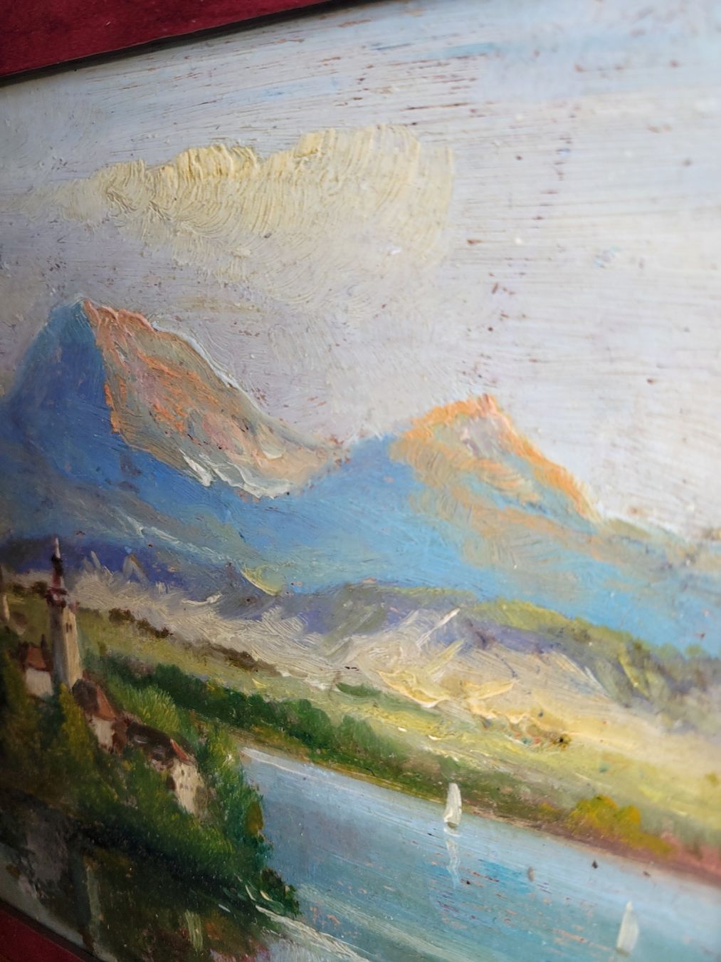 Tableau Paysage Lac et Montagnes, Peinture à l'huile signé (D'occasion ...