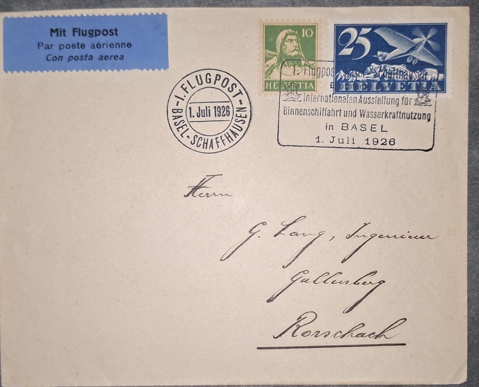 Tous les timbres: Flugpost 01.07.1926 Basel - Schaffhausen – D'occasion à Balgach par SIMEON27