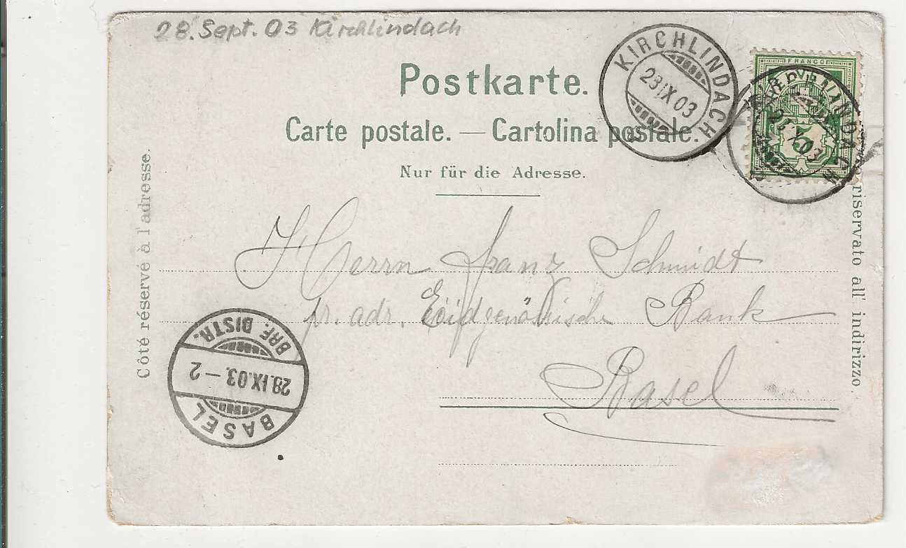 Cartoline postali: Kirchlindach,  Litho, 1903 – Usato da Spiez venduto da Niesen20 1