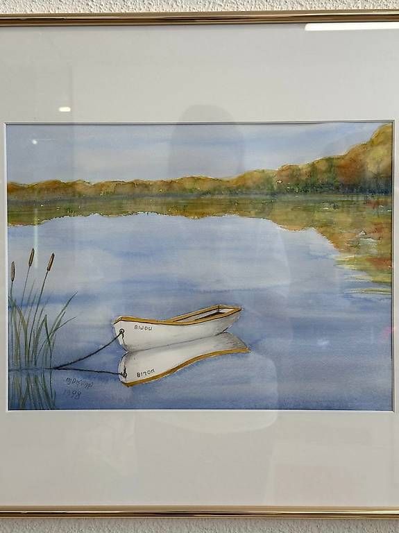 Poster & Bilder: Vintage Aquarell See-Landschaft mit Ruderboot – Gebraucht aus Obernau von Arche_Noah_Brocki 1