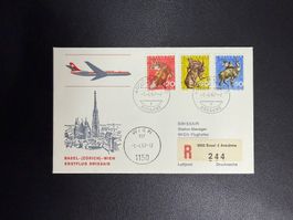 Swissair Erstflugbrief Basel - Wien 1967