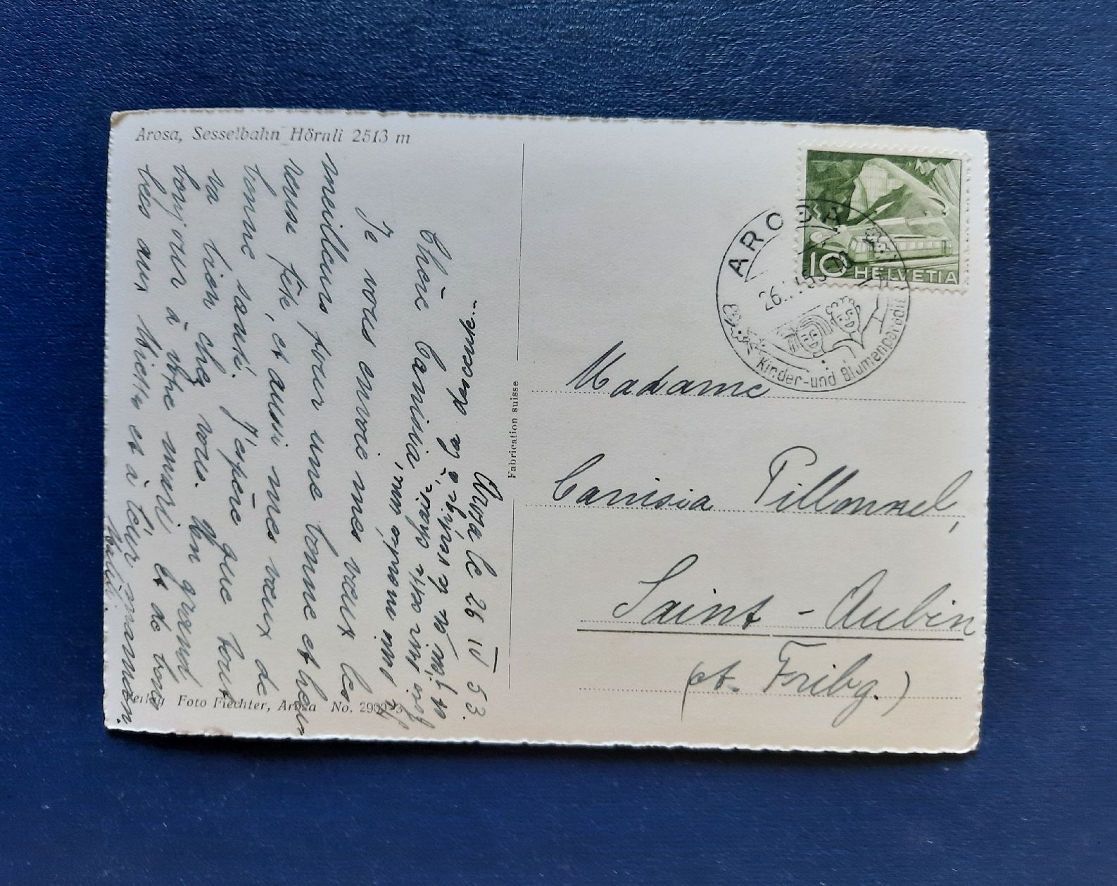 Cartoline postali: Ansichtskarte Sessellift Arosa, gest.1953 – Usato da Marly venduto da neu-adlerauge65 1