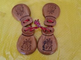 Kastagnetten, Holz, Mallorca Motiv, Tanzen Basteln
