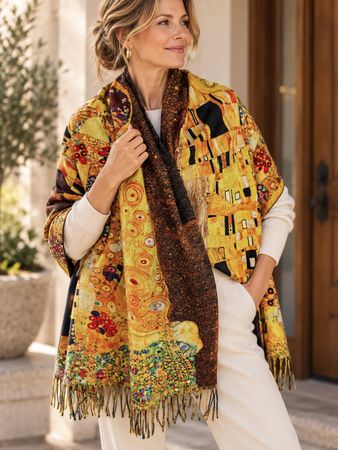 Neu Foulard Schal Klimt der Kuss Viskose und Cashmere