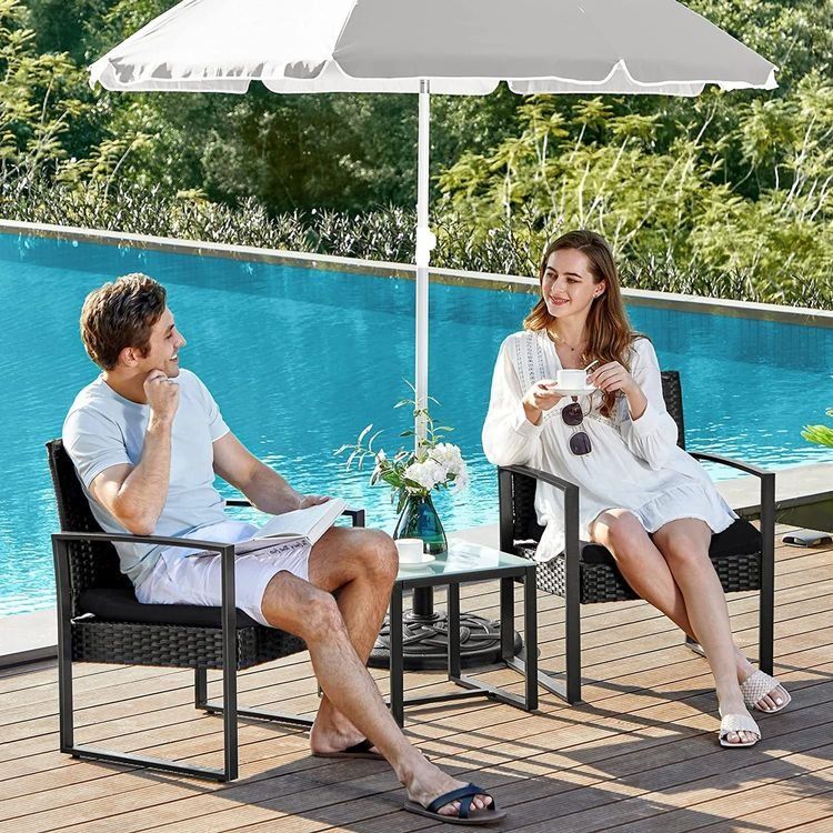 Set di tavolo e panche: Balkonmöbel Set Polyrattan Tisch Stühle Schwarz JUNO – Nuovo e nell'imballaggio originale da Lachen SZ venduto da MAMORU-MOEBEL 3