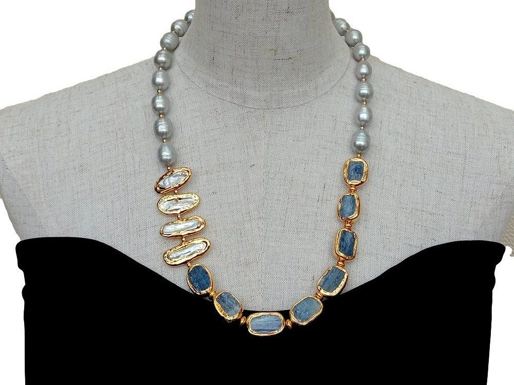 Catenine: Kyanit Grau Perlen Kette Collier Perle Perlenkette Echt 15mm – Nuovo (secondo la descrizione) da Prilly venduto da ilyria73 2