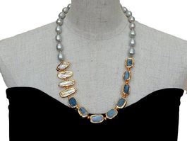 Kyanit Grau Perlen Kette Collier Perle Perlenkette Echt 15mm