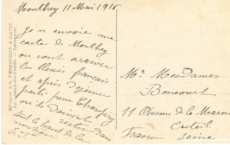 Cartoline postali: Monthey - vue Générale + 1916 – Usato da Emmenbrücke venduto da teestube 1
