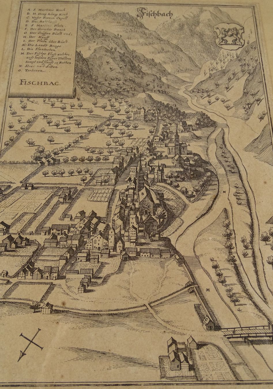 Incisioni: VIÈGE, VISP, FISCHBACH, KUPFERSTICH 1654 – Usato da Grüningen venduto da Kartensammler 2