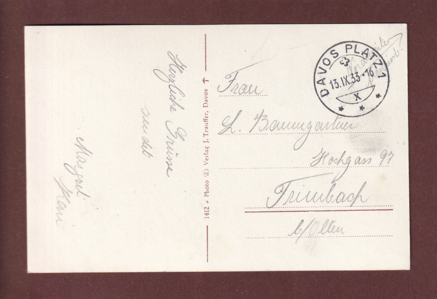 Cartoline postali: DAVOS PARSENN - 1933 – Usato da Pully venduto da nicecards 1