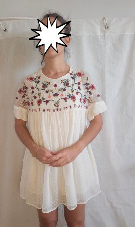 Robe d’été Zara, brodée, blanc, taille XS, occasion
