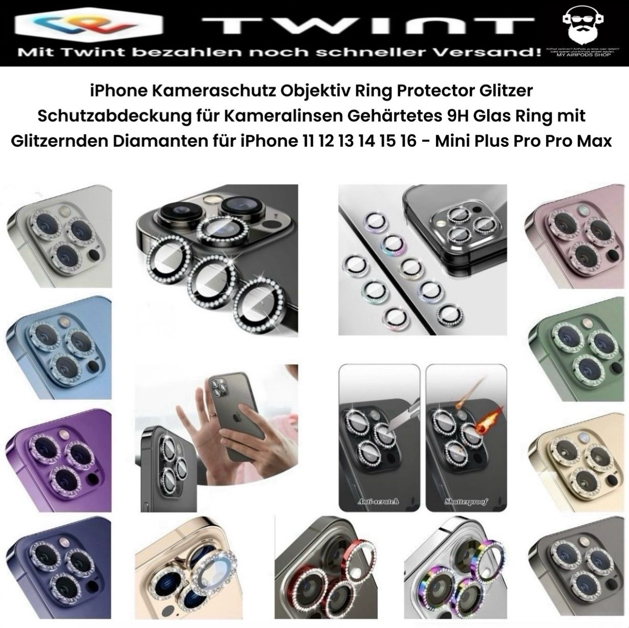 Panzerglass Cover & Protezioni schermo: iPhone 15 Pro / Pro Max Kamera Panzerglas Ring Diamant Gold – Nuovo (secondo la descrizione) da Basel venduto da MY.AIRPODS.SHOP 1