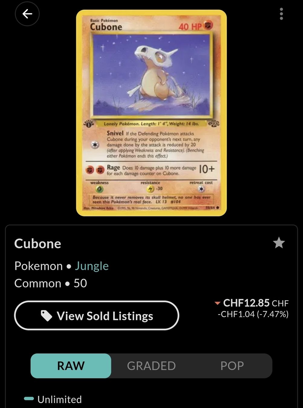 POKÉMON Cubone Marowak Jungle Set ITA 39+50/64 uncommon card (Gebraucht ...