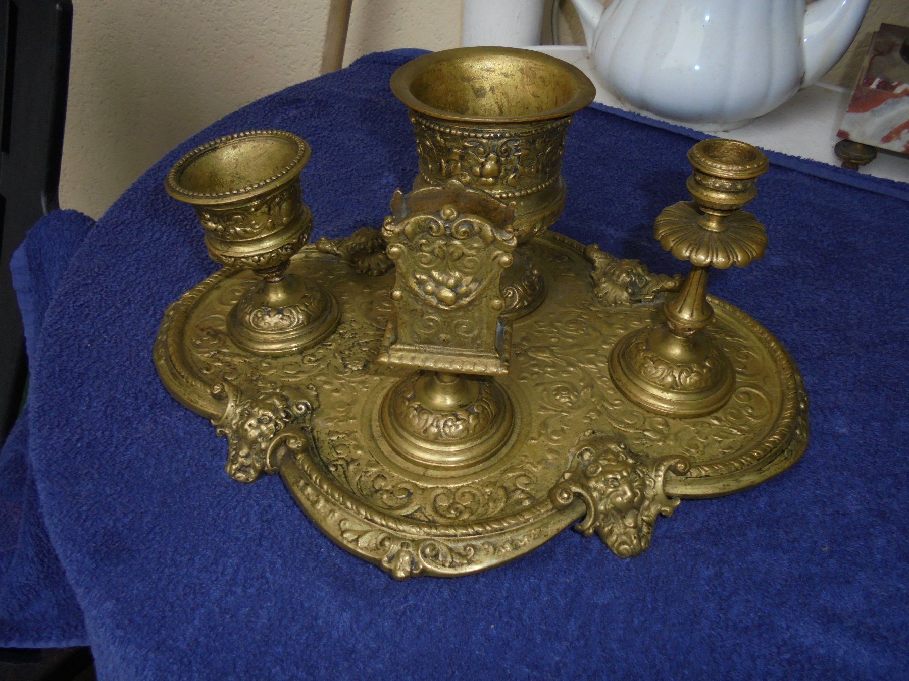 Portacandele: Antikes, grosses Raucherset, Bronze, ca. 1900-20 – Usato da Camorino venduto da Hunpete 7