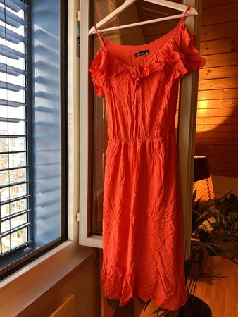 Sommerkleid Maxi Rot mit fallenden Ärmeln