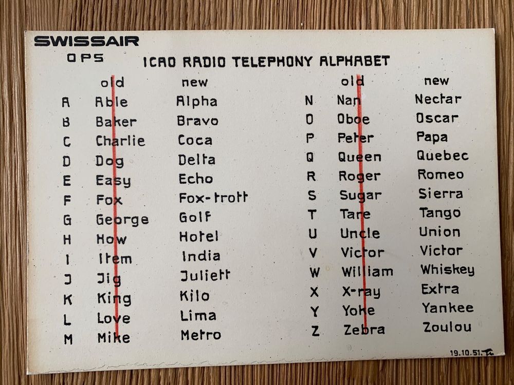 Swissair Radio Telephony Alphabet Karte 1951 Kaufen auf Ricardo