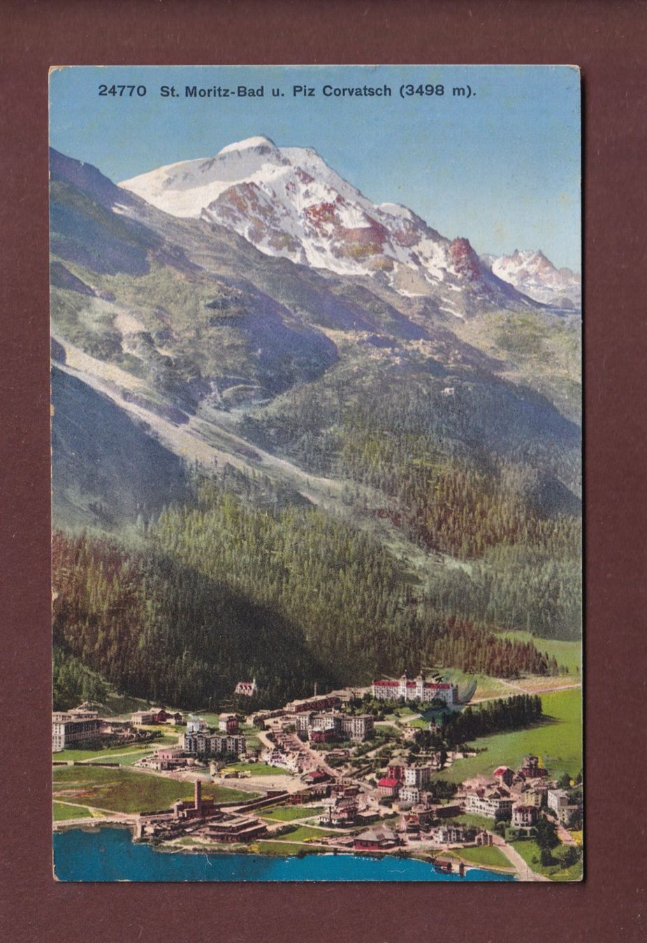Cartoline postali: ST. MORITZ-BAD - Piz Corvatsch - 1928 – Usato da Pully venduto da nicecards-shop
