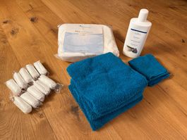 Massage Ausrüstung mit Frotté, Öl und Einweg-Slips