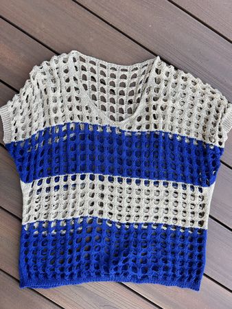 Kurzarm Pullover / One Size, blau, gold