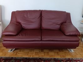 Luxus- Ledersofa Weinrot 2- und 3-Sitzer 