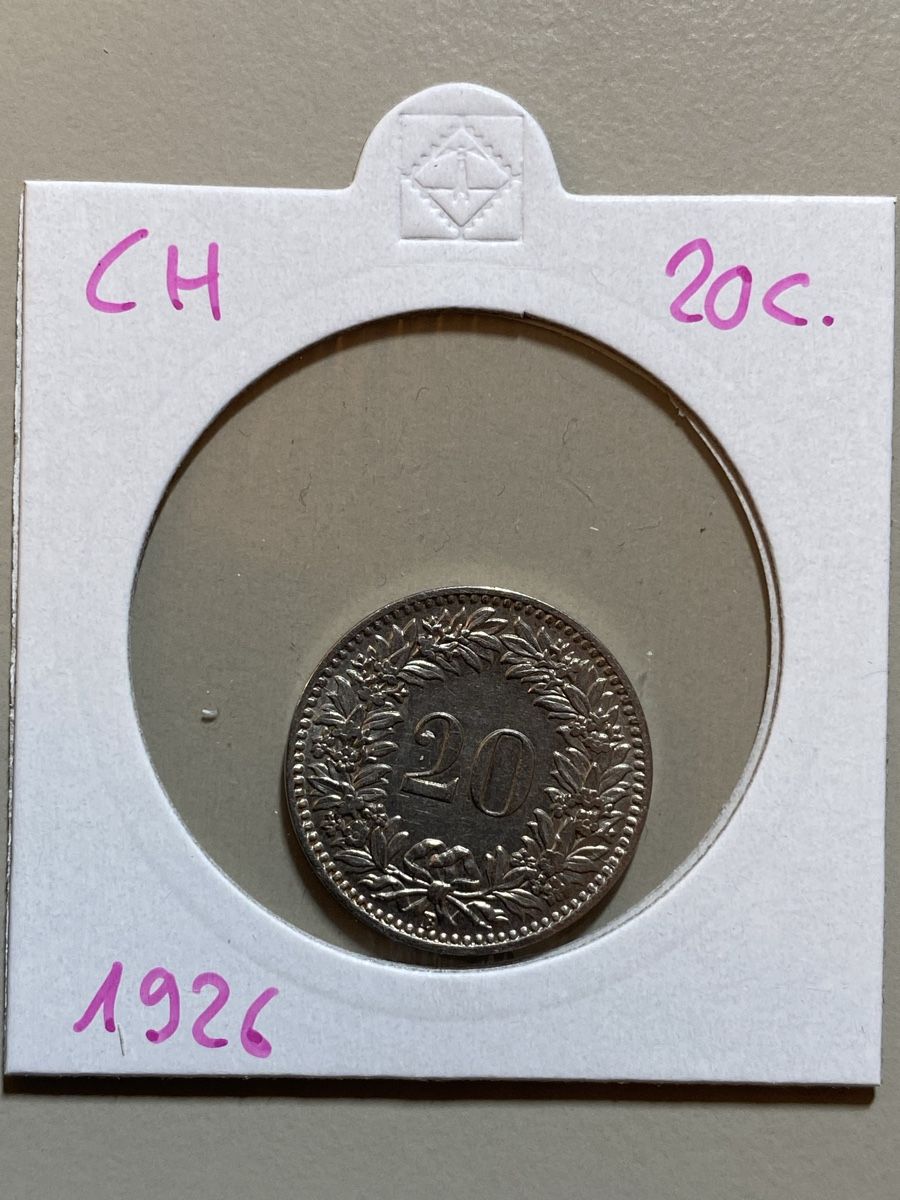 Alle Münzen: Suisse - 20 centimes - 1926 – Gebraucht aus Payerne von Mike1682