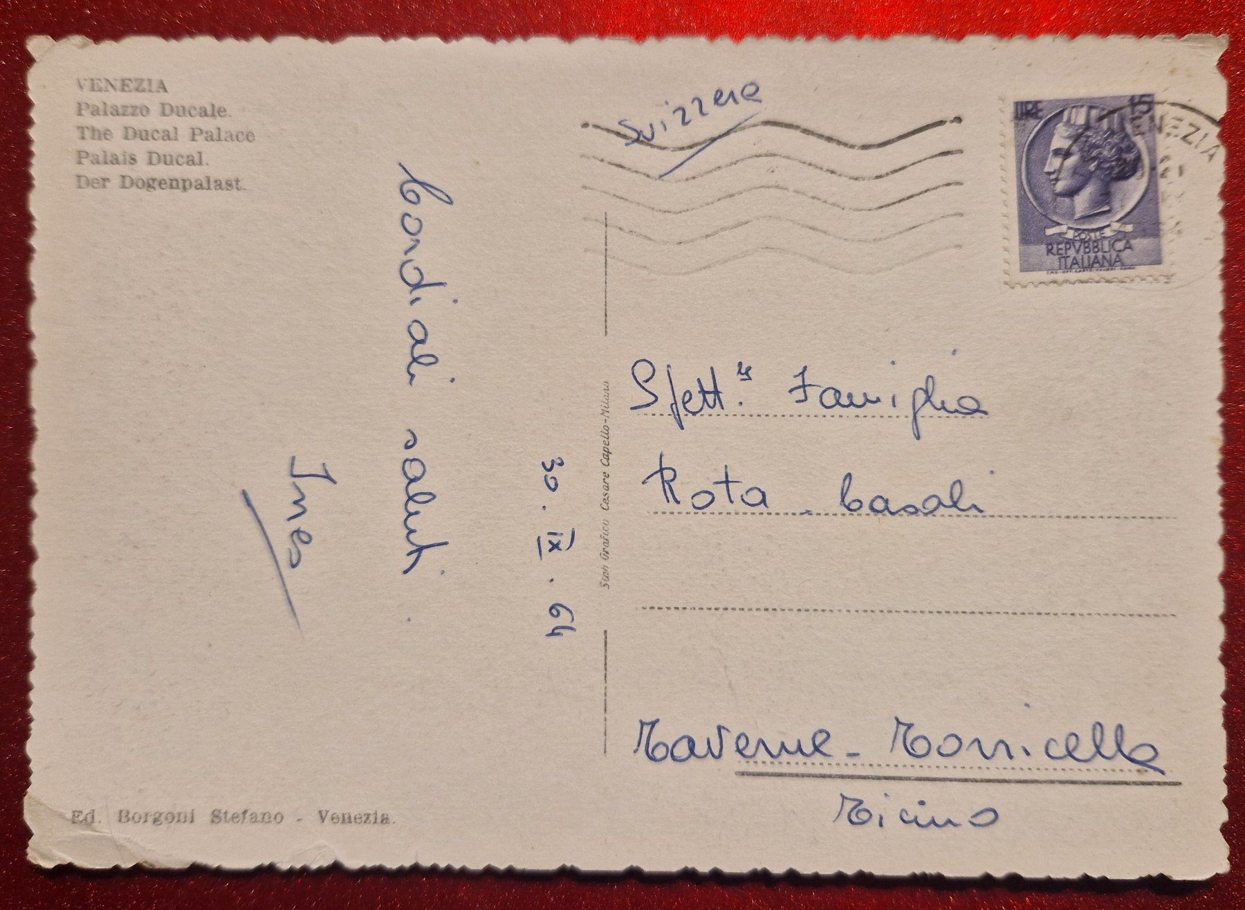 Cartoline postali: Venedig, Dogenpalast, 1964 – Usato da Melchnau venduto da Fishel 1