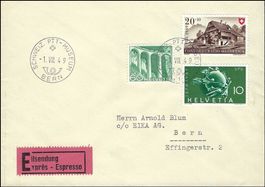 Exprès-FDC  ZNr. 307 ʘ BERN 1  SCHWEIZ. PTT-MUSEUM 1.VIII.49