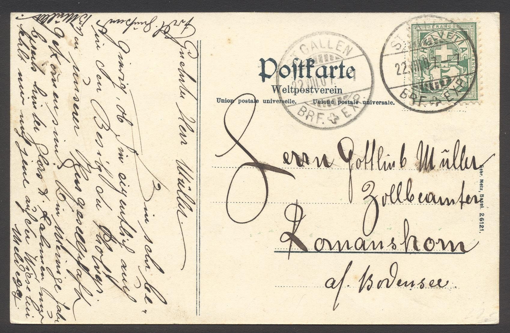 Cartoline postali: PK St. Gallen - Freudenberg – Usato da Siebnen venduto da Fstaehli 1