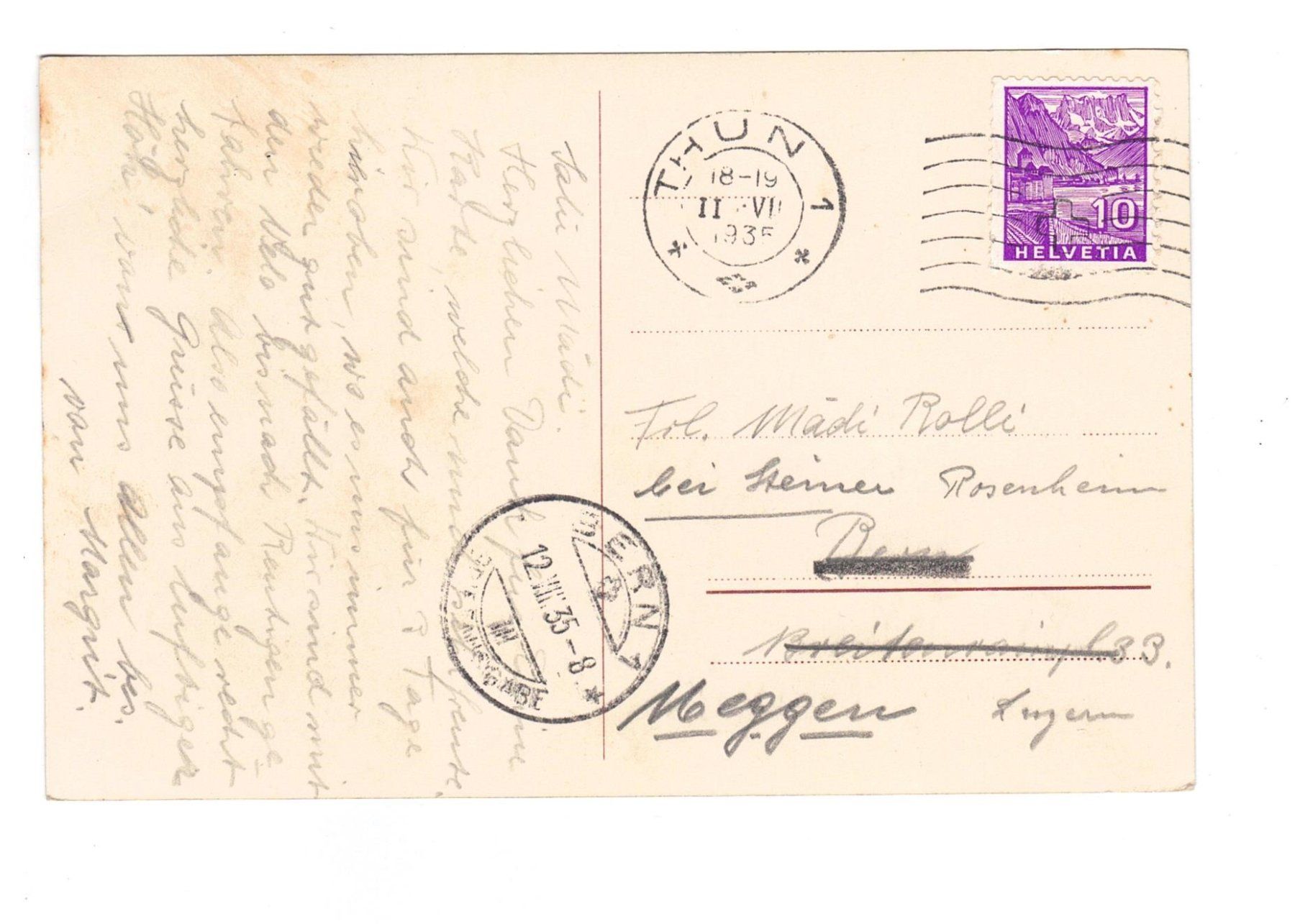 Cartoline postali: Ansichtskarte Mattenberg 1614 m ü. M. 1935 – Usato da Büetigen venduto da philat 1