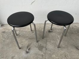 2 Mid Century 70er Jahre Holz Chrom Hocker