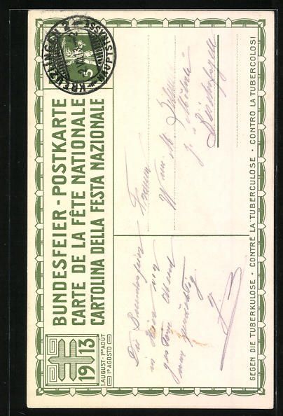 Ansichtskarten: Schweizer Bundesfeier 1913, Bauernpaar a – Gebraucht aus Berlin von bartko-reher 1
