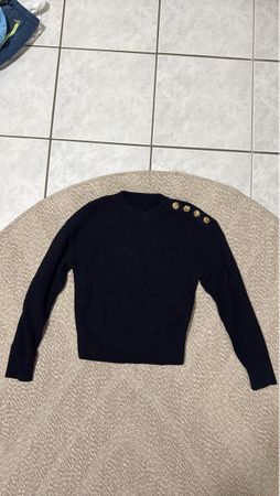 Elegant Black Knit Sweater with Gold Buttons - Size S