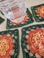 6 Häkel Coaster Untersetzer Glas Tasse Teerose Deko