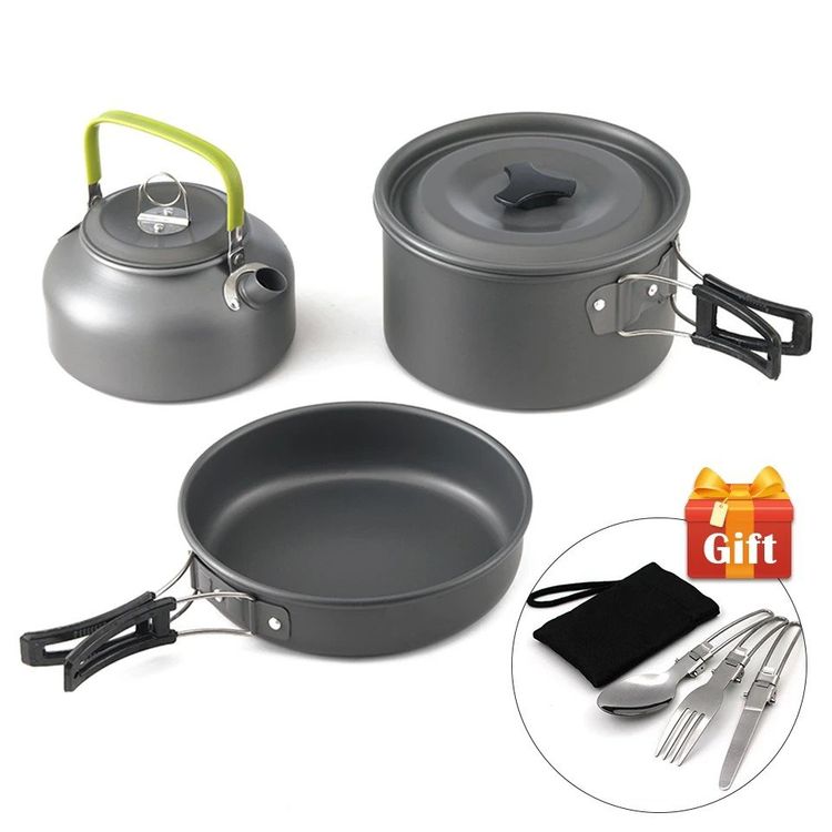 ISFORU Camping Kochset 13-teilig - Für 2-3 Personen - Mit Töpfen, Pfanne & Geschirr
