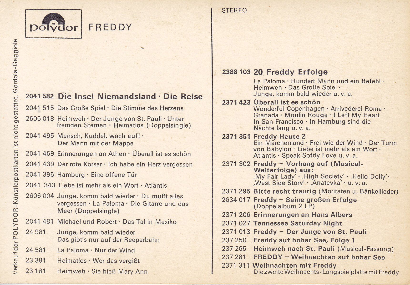 Autografi: Autogrammkarte von FREDDY QUINN – Usato da Stettlen venduto da ledzeppelin1951 1
