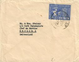 Briefumschlag gelaufen mit UPU-Briefmarke Indien