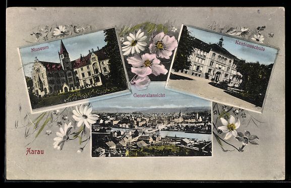 Ansichtskarten: Aarau, Museum, Kantonsschule, Generalans – Gebraucht aus Berlin von bartko-reher