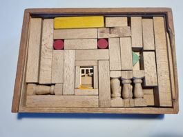 Jeu de construction en bois vintage, années 1950-1960